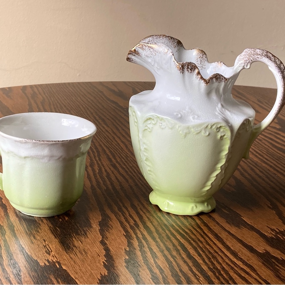 Vintage Myott, Son & Co England Imperial Semi Porcelain Green Gold Pitcher Mug